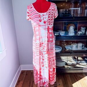 Jams World Pink White Floral Maxi Dress Boho Resort Hawaiian Dress Size M